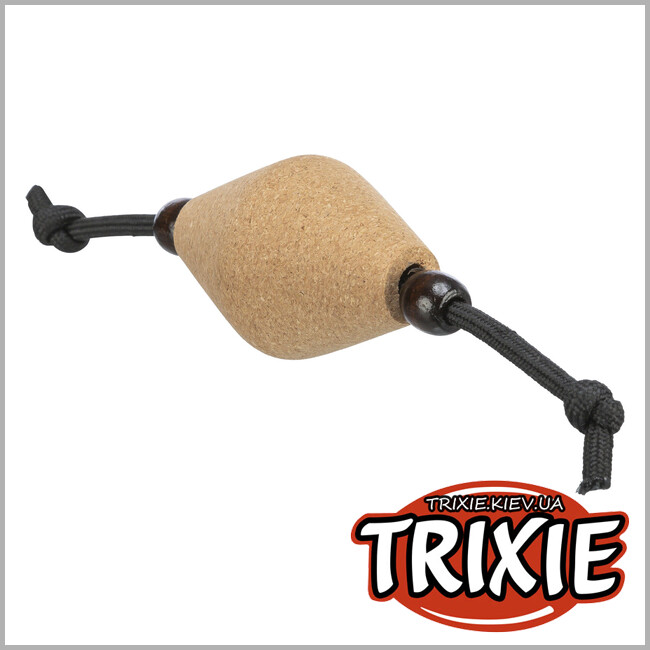 ТРИКСИ Украина - Игрушка Trixie 41135 для кошек Мяч для регби на шнурке CityStyle пробка/дерево бежевый/черный 4*17см