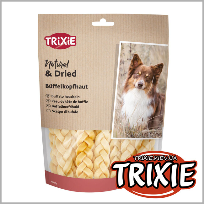 ТРИКСИ Украина - Лакомство для собак Trixie 27153 кожа головы буйвола плетеная/сушеная, 12см/200гр