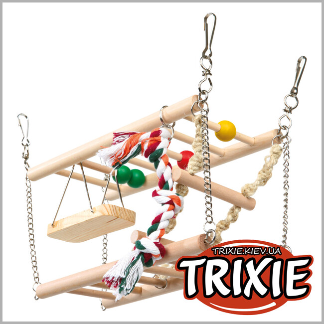 ТРИКСИ Украина - 2-х этажная лестница с качелями для хомяка TRIXIE - подвесная двойная с веревкой (с качелями 27 * 16 * 10 см)