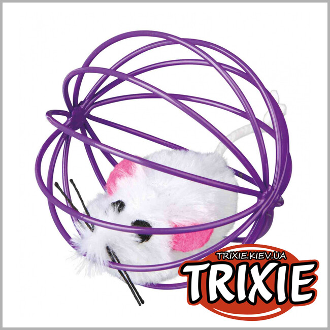 ТРИКСИ Украина - Игрушка Trixie для кошек Мышка в проволочном шаре с колокольчиком (плюш/металл, 6 см)
