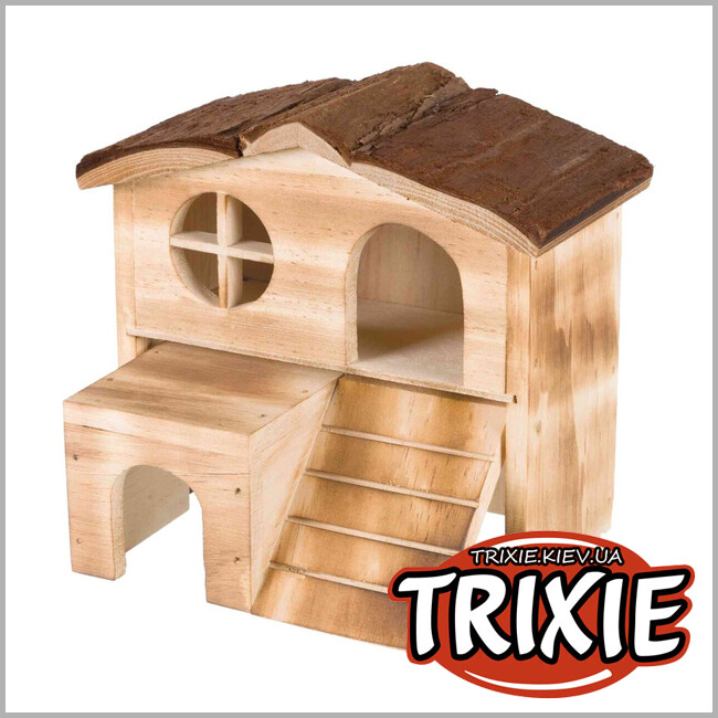 ТРИКСИ Украина - Домик для мышей Trixie 61960 двухэтажный "Kasja" (дерево/кора), 18х16х12см