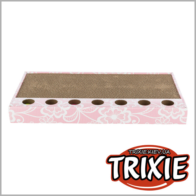 ТРИКСИ Украина - Царапка для кошек Trixie 48005 с двумя шариками и кошачьей мятой картонная розовая 48х5х25 см