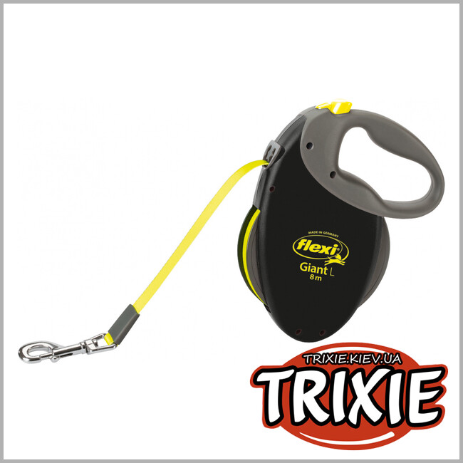 ТРИКСИ Украина - flexi NEON GIANT Tape Leash (L: 8 м/до 50 кг, чёрный/неон)