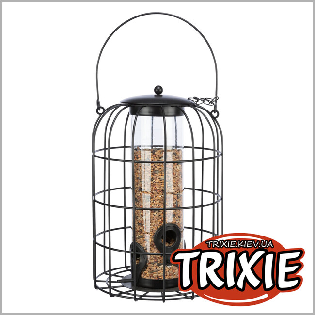 ТРИКСИ Украина - Кормушка Trixie 55426 для птиц с защитной сеткой (металл/пластик), 950мл/17х26см, черный