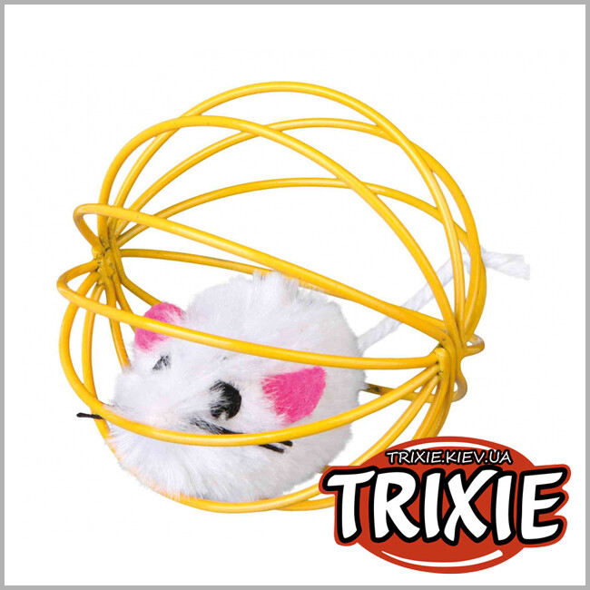 ТРИКСИ Украина - Игрушка Trixie для кошек Мышка в проволочном шаре с колокольчиком (плюш/металл, 6 см)