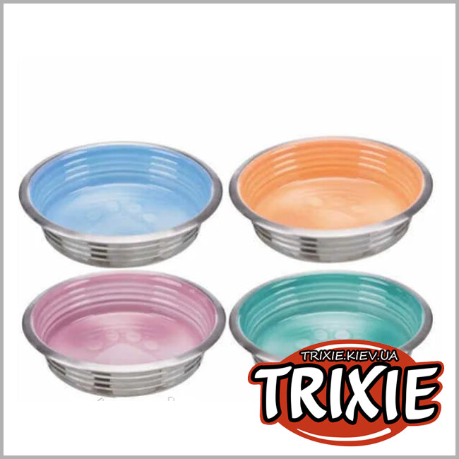 ТРИКСИ Украина - Миска металлическая Trixie для кота с нанесением керамики (0,2л х 12см)