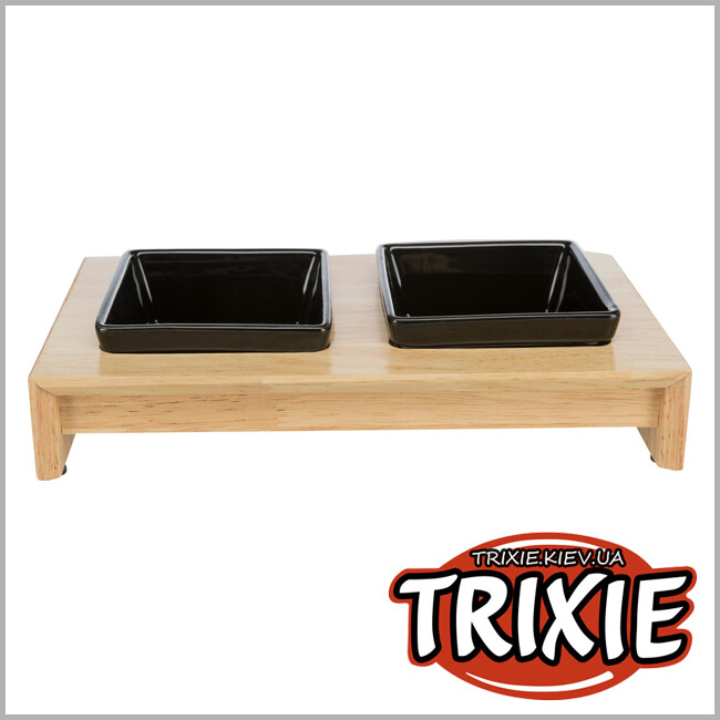 ТРИКСИ Украина - 2 керамические миски на деревянной подставке Trixie Bowl Set (2*0.4L / 36*19*7см)