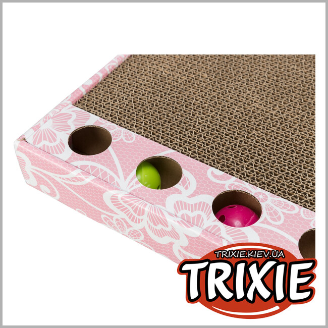 ТРИКСИ Украина - Царапка для кошек Trixie 48005 с двумя шариками и кошачьей мятой картонная розовая 48х5х25 см