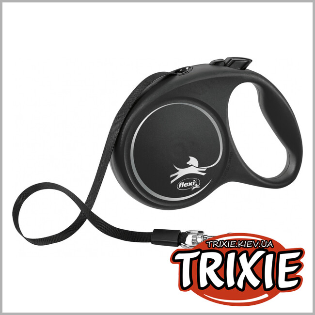 ТРИКСИ Украина - Флекси BLACK DESIGN-TRIXIE (M: 5м/до 25кг, черный)