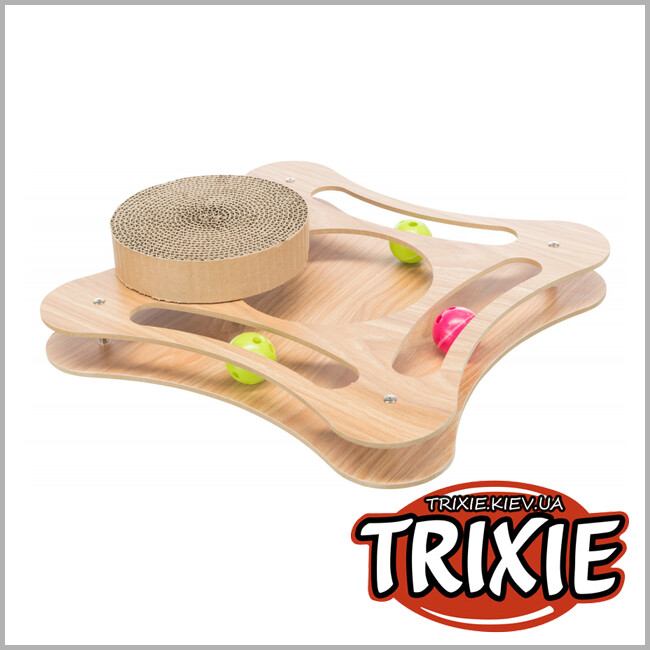 ТРІКСІ Україна - Дерев'яний драпак з іграшками TRIXIE Scratching Cardboard with Wooden Frame (35*4*35 см)