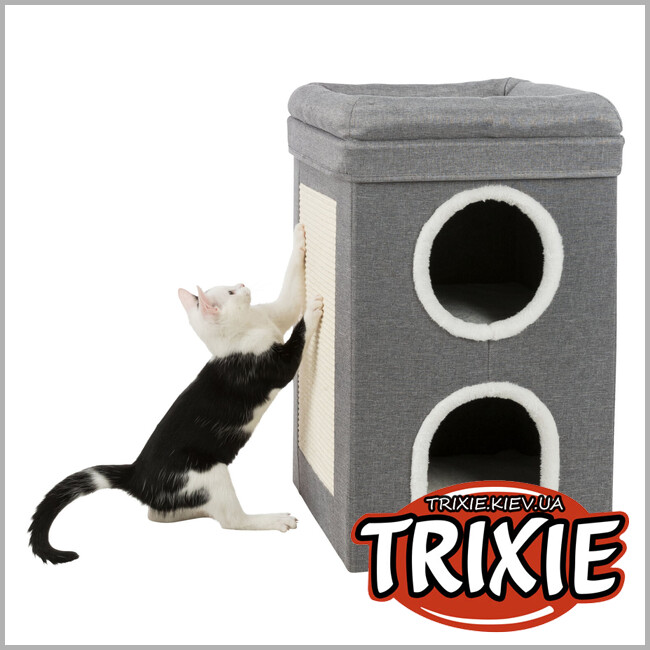 ТРІКСІ Україна - Дряпка-будиночок Trixie 44433 Saul для котів сизаль/плюш сіра/біла 39х39х64 см