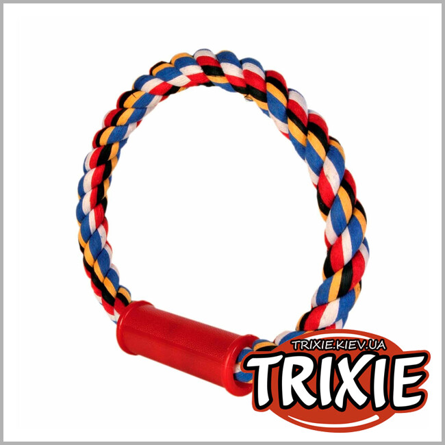 ТРИКСИ Украина - Игрушка для собак Trixie Кольцо плетёное с пластиковой ручкой (30 см, текстиль)