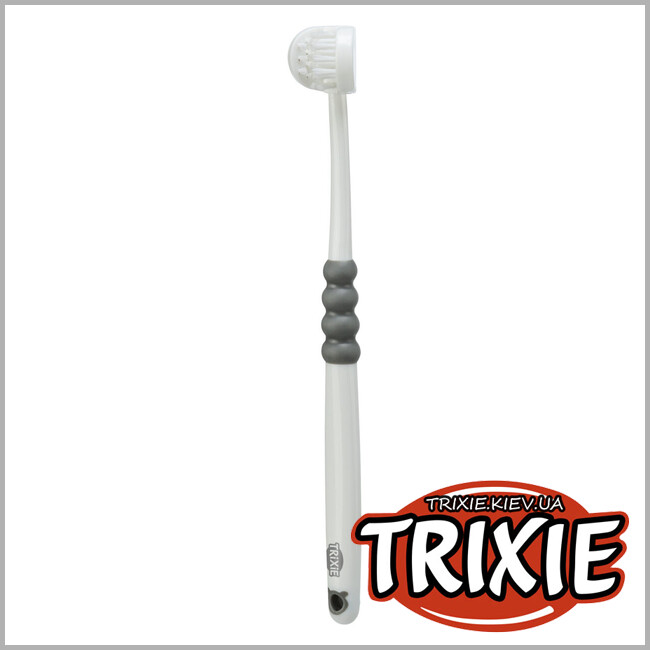 ТРИКСИ Украина - Зубная щетка с 3 головками для животных Trixie 25622 18см, белый/серый