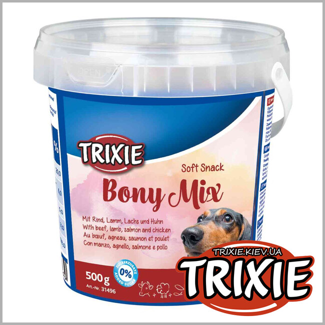 ТРИКСИ Украина - Лакомство для собак Trixie 31496 Soft Snack Bony Mix говядина, баранина, лосось, курица 500г