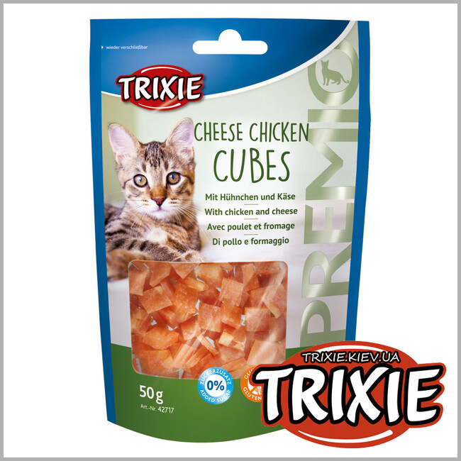 ТРИКСИ Украина - Лакомство для кошек Trixie 42717 PREMIO Cheese Chicken Cubes с курицей и сыром в виде кубиков 50г