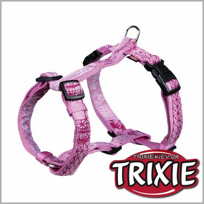 ТРИКСИ Украина - Шлейка для собак TRIXIE- Париж  (Размер ХS-S: 30-40 см / 15 мм, розовый)
