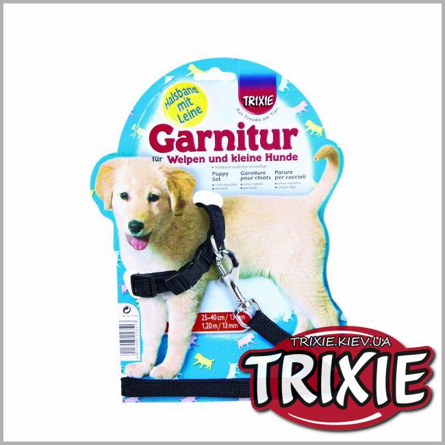 ТРИКСИ Украина - Поводок с ошейником для собак TRIXIE (Размер: 1,2 м / 12 мм, нейлон, Цвет: черный)