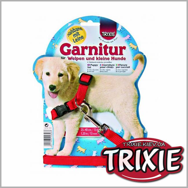 ТРИКСИ Украина - Поводок с ошейником для собак TRIXIE (Размер: 1,2 м / 12 мм, нейлон, Цвет: красный)