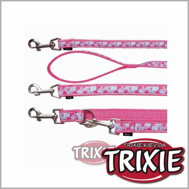 ТРИКСИ Украина - Поводок регулируемый для собак TRIXIE - Роза ( Размеры: 2,00 м / 15 мм и 2,00 м / 20 мм, нейлон, розовый)