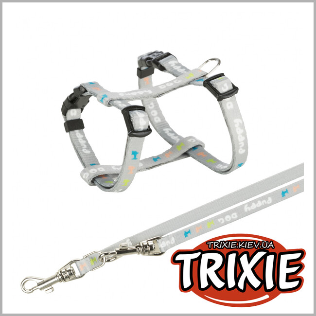 ТРІКСІ Україна - Шлея з повідцем д/щенків Junior-TRIXIE (23-34см/8мм, 2.00м, світло-сірий)