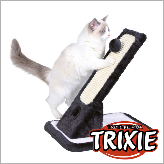ТРІКСІ Україна - Дряпка для котів Trixie 43115 з 2 іграшками дощечка на підставці сизаль/плюш чорна 30х40х42 см