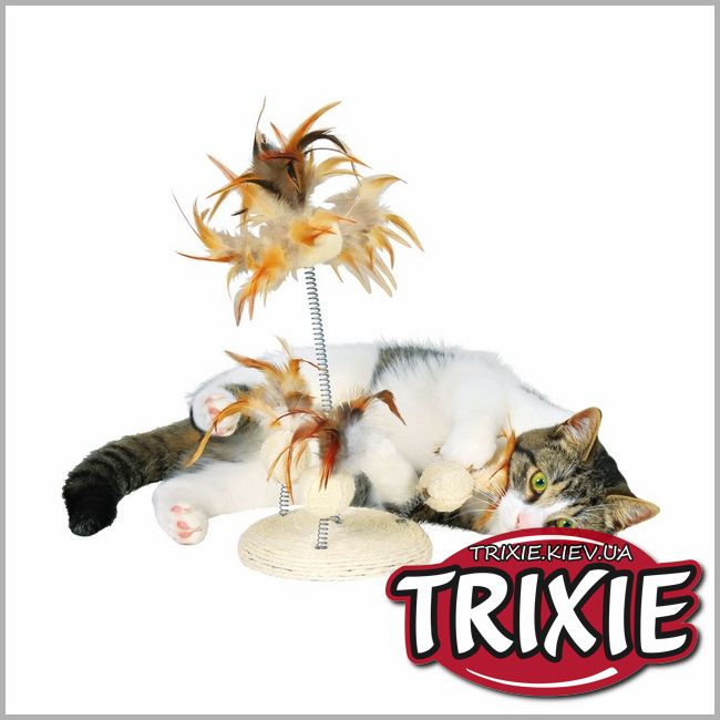 ТРІКСІ Україна - М'ячі з пір'ям на пружинах для кішки TRIXIE - сизаль/пір'я (15*30см)