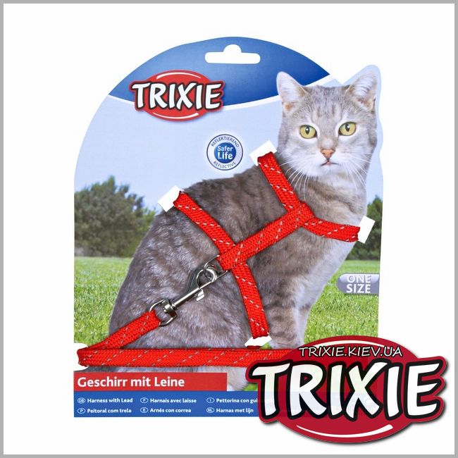 ТРІКСІ Україна - Шлейка з повідцем для кішок TRIXIE - з відбивачем, нейлон
