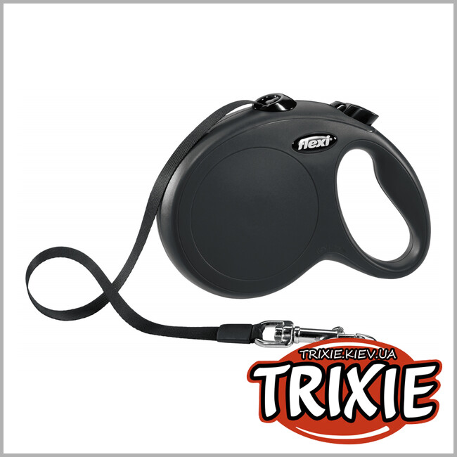 ТРІКСІ Україна - Повідець рулетка Flexi TRIXIE New CLASSIC (L 5м до 50 кг, чорний)