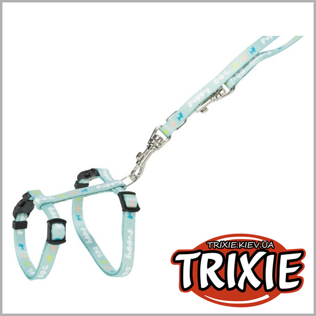 ТРИКСИ Украина - Шлейка с поводком для щенков Trixie Junior Puppy H-Harness with Lead (M-L, 27-45cm*10mm, мятный)