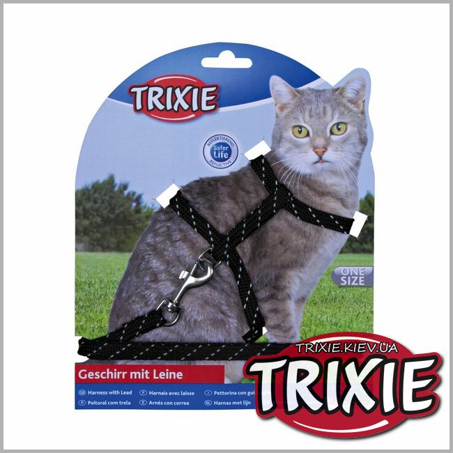 ТРІКСІ Україна - Шлейка з повідцем для кішок TRIXIE - з відбивачем, нейлон