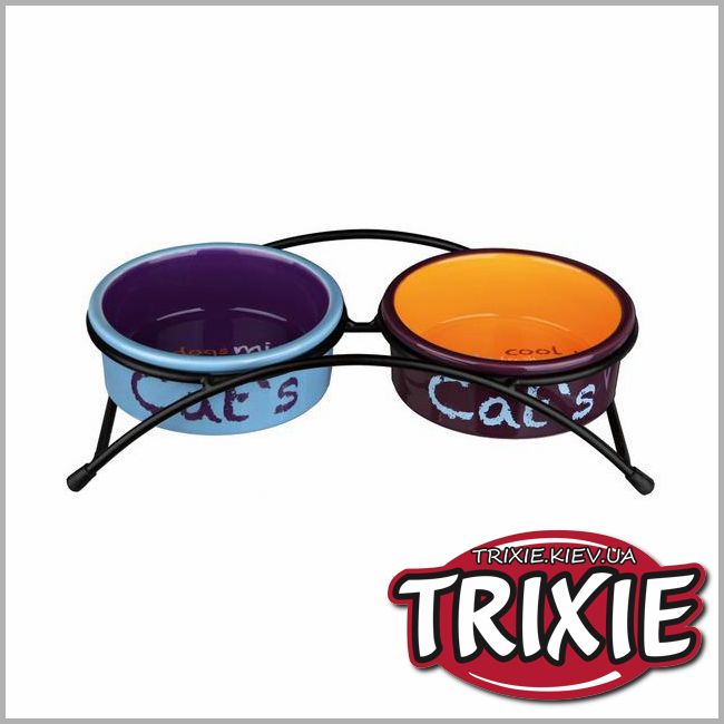 ТРИКСИ Украина - Подставка с 2мя керамическими мисками для кошек Trixie Eat on Feet (не скользит 0.3L / 12cm *2 )