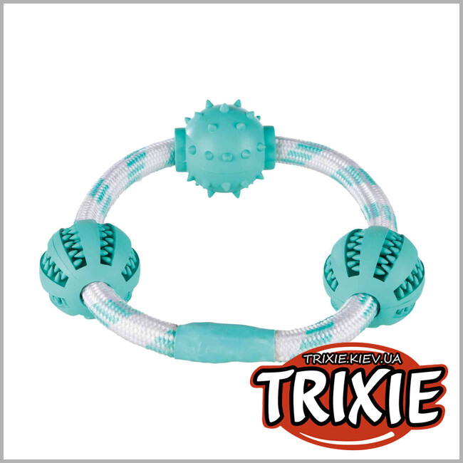 ТРИКСИ Украина - Для зубов кольцо канат  Trixie DentaFun Playing Rope Ring with Balls (резина 20см)