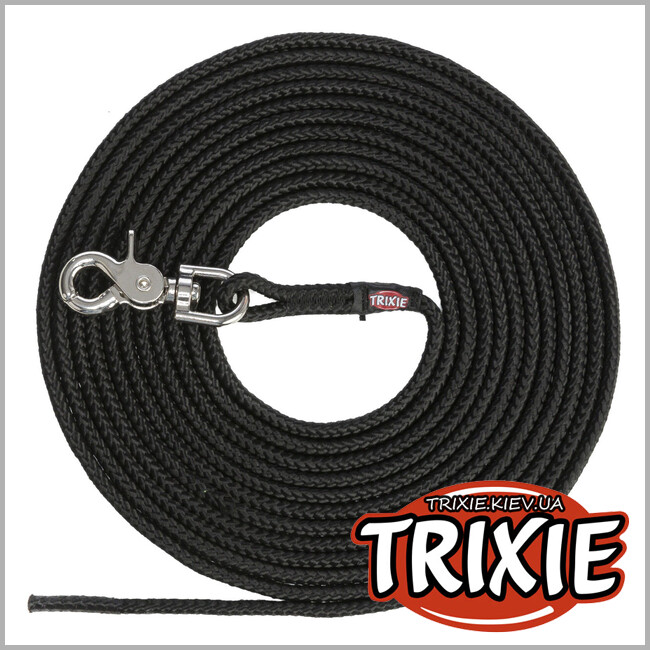 ТРИКСИ Украина - Поводок тросовый Trixie 19742 с карабином, круглый S-L: 15м/6мм, черный