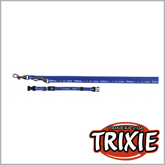 ТРИКСИ Украина - Поводок + ошейник для собак TRIXIE (Размер:2м/13мм, Цвет: голубой, нейлон)
