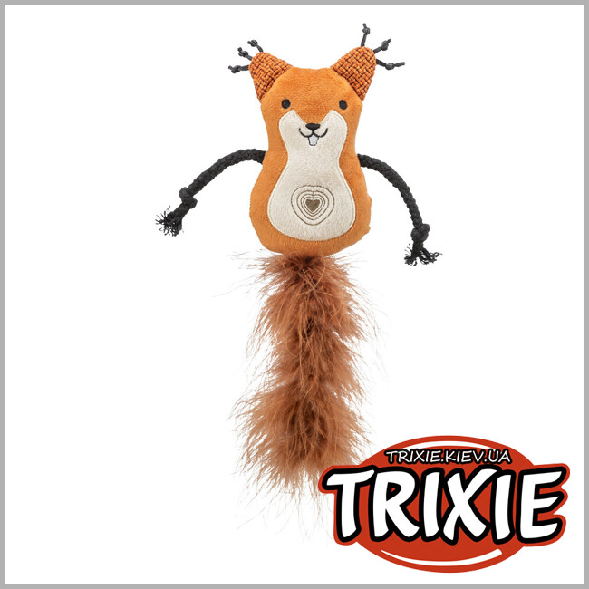 ТРІКСІ Україна - Іграшка Trixie 45681 для котів Білка плюш з пір'ям і котячою м'ятою 24 см