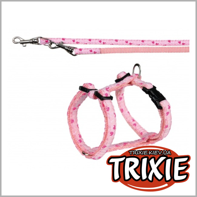 ТРІКСІ Україна - Повідець + шлейка для цуценят TRIXIE- Rose Hearts (Розміри: 23-34см/8мм, 2м, рожевий, нейлон)