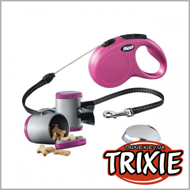 ТРИКСИ Украина - Набор рулетки для собак TRIXIE FLEXI New CLASSIC (Размер: 5м/до 20кг, цвет: розовый)