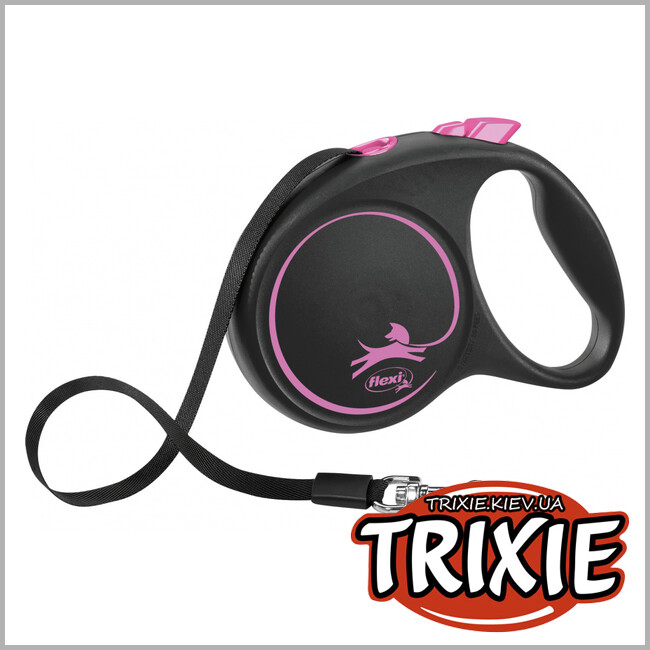 ТРИКСИ Украина - Флекси BLACK DESIGN Trixie (M: 5м/до 25кг, розовый)