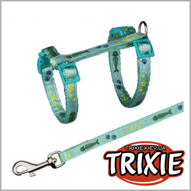 ТРІКСІ Україна - Шлей + повідець для кота TRIXIE (22-36cм/10мм/1,2м з малюнком)
