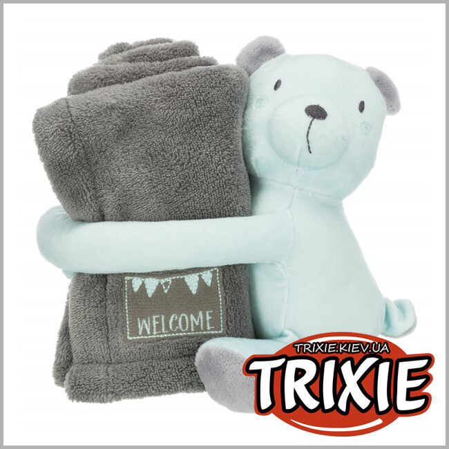 ТРИКСИ Украина - Набор коврик / мишка Trixie  Junior (плюш 75*50см серый/мятный)