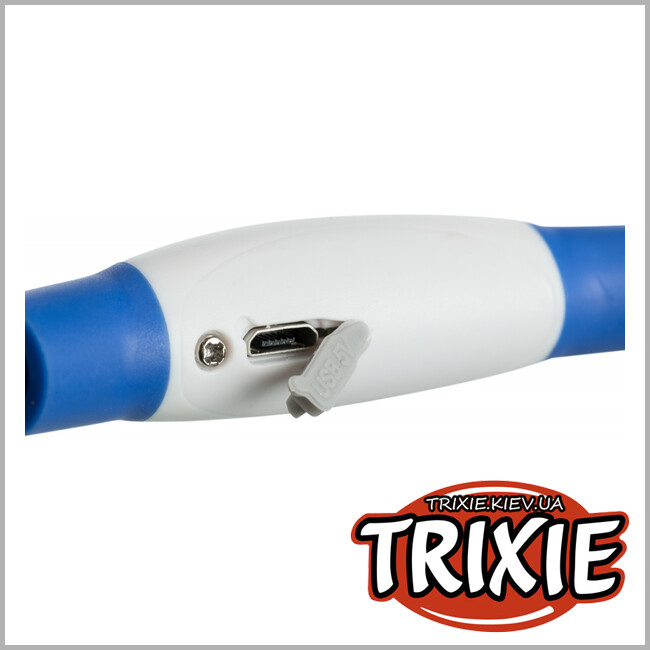 ТРИКСИ Украина - Светящийся ошейник Flash USB - TRIXIE  (L-XL: 65см/8мм, синий)