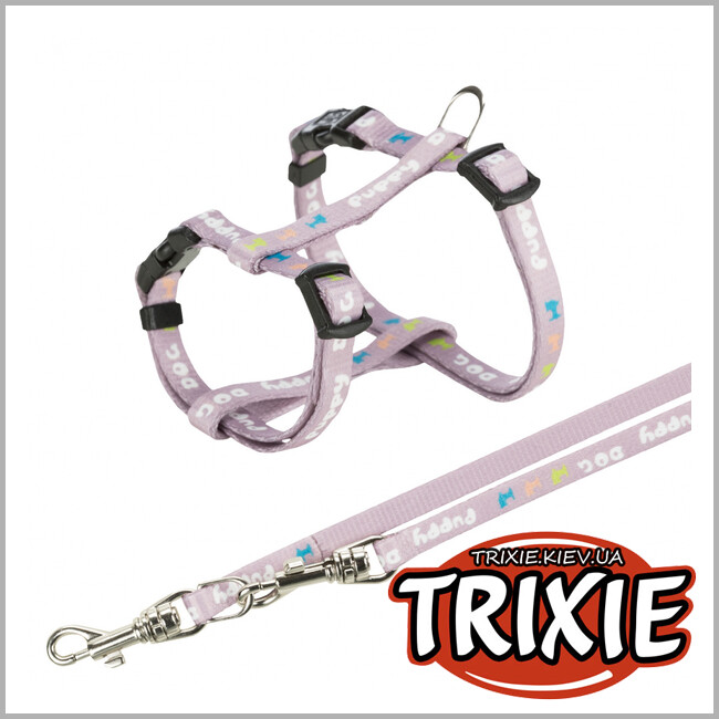 ТРІКСІ Україна - Шлея з повідцем для щенят Junior - TRIXIE (23-34см/8мм, 2.00м, бузковий)