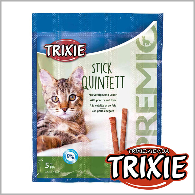 ТРИКСИ Украина - Лакомство для кошек Trixie 42724 PREMIO Stick Quintett домашняя птица и печень 25г