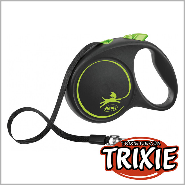 ТРИКСИ Украина - Флекси BLACK DESIGN-TRIXIE (M: 5м/до 25кг, зеленый)