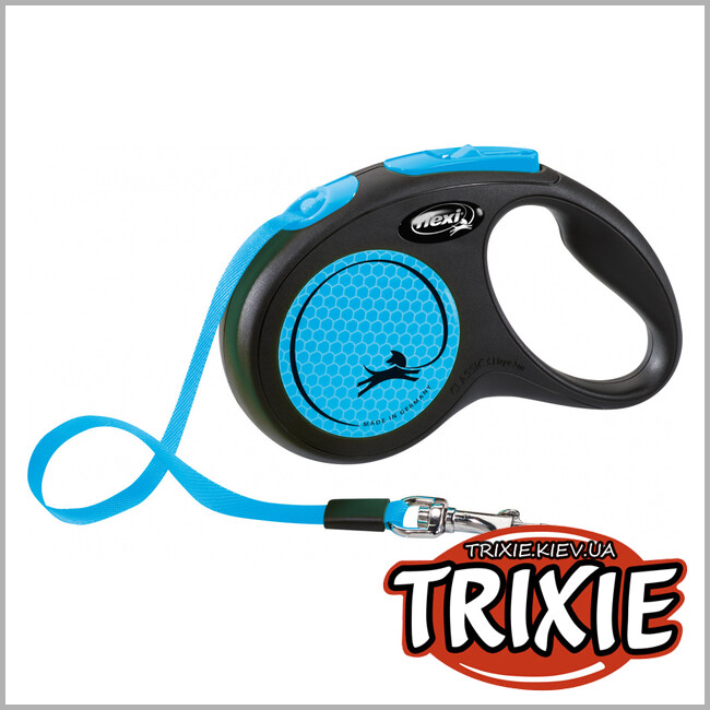 ТРИКСИ Украина - Флекси New NEON - TRIXIE (S, 5м/до 15кг, синий неон)