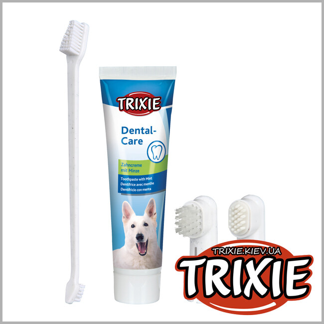 ТРІКСІ Україна - Зубна паста +3 щітки Trixie Dental Hygiene Set (ароматом м'яти 100g)