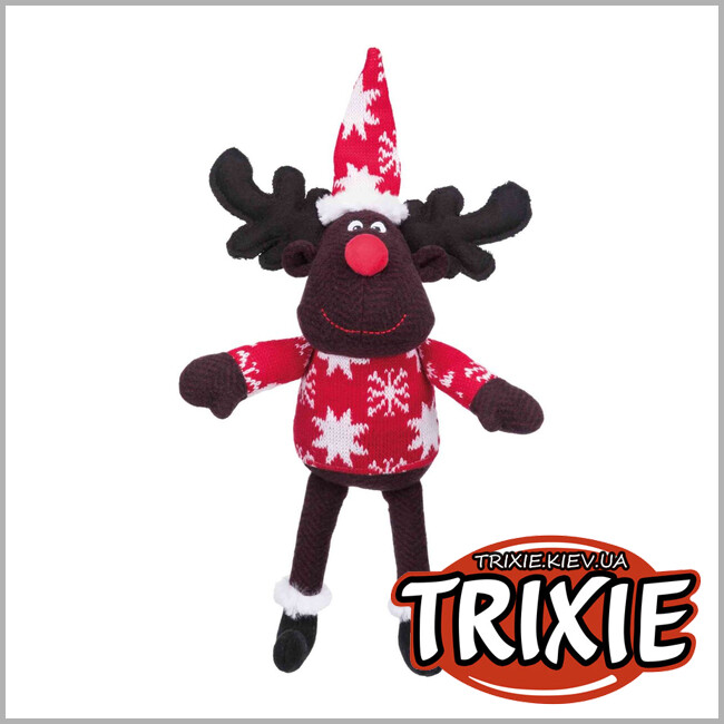 ТРИКСИ Украина - Игрушка " Рождественский Олень" Trixie 92501 для собак с пищалкой плюш 30 см