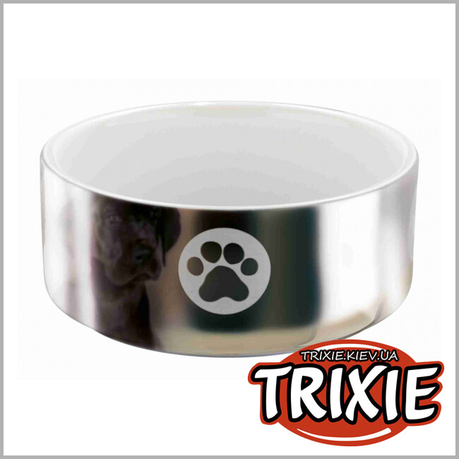 ТРИКСИ Украина - Миска керамическая для собак TRIXIE - с рисунком (0,3 л/12 см, цвет: серебристый/белый)