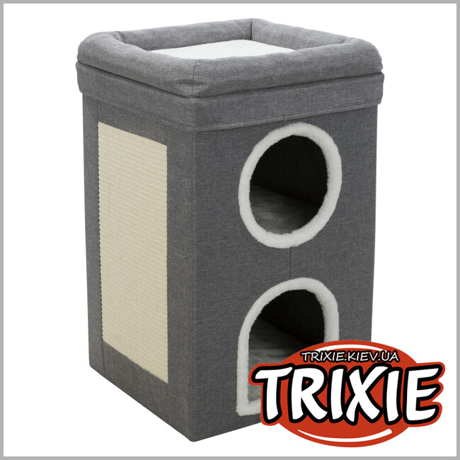 ТРІКСІ Україна - Дряпка-будиночок Trixie 44433 Saul для котів сизаль/плюш сіра/біла 39х39х64 см