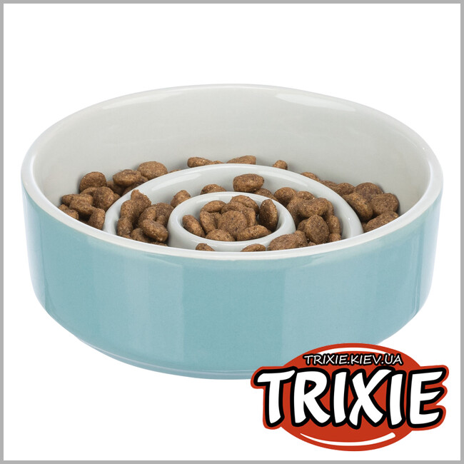 ТРИКСИ Украина - Миска Trixie 24521 Медленное кормление серая/голубая керамика 900 мл 17 см